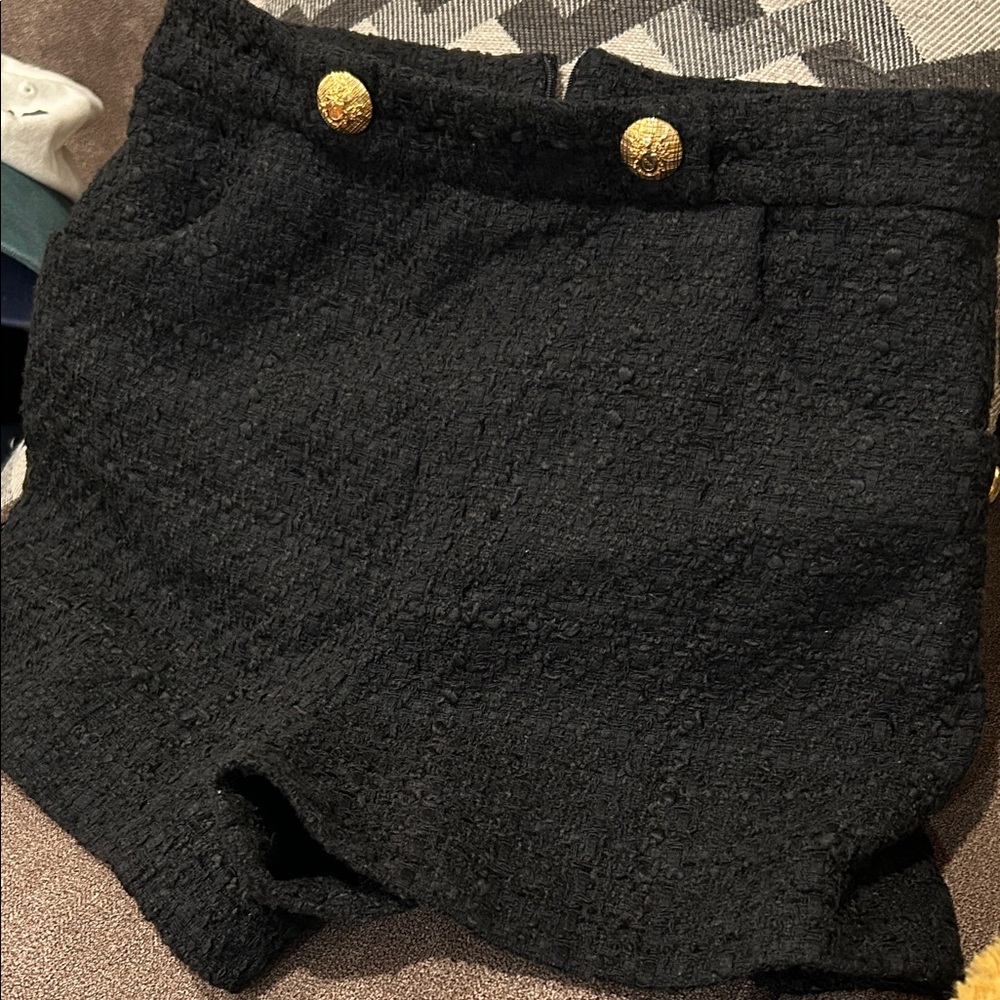Zara Black High Waist Shorts with Gold Buttons